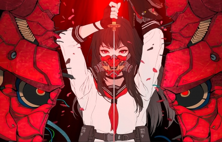 动漫女孩 红眼睛 面具 4k壁纸3840x2160