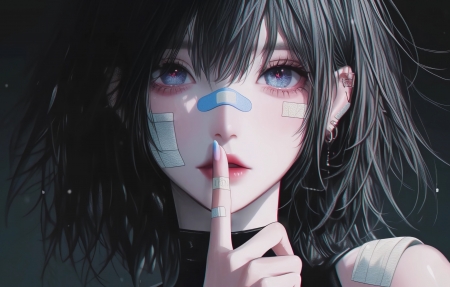 动漫女孩 嘘表情 暗黑系 4k壁纸