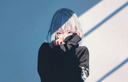 短发女孩 黑色衣服 光影 4K动漫壁纸