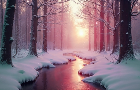 粉色的冬季风景 树林 美丽雪景4k壁纸3840x2400