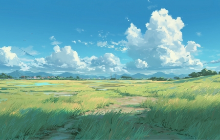 蓝天白云 清新草地4k风景桌面壁纸