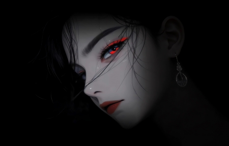 动漫暗黑美女 冷艳红眸背景 暗色 4K壁纸3840x2160